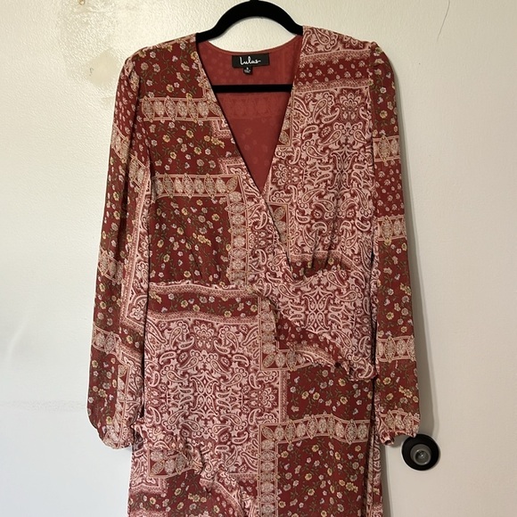 Lulus Field of Flowers Rust Red Multi Print Long Sleeve Maxi Dress Size Small - Picture 5 of 8